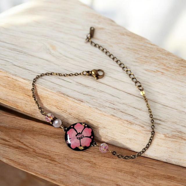 Bracelet dessiné Flora acier inoxydable rose