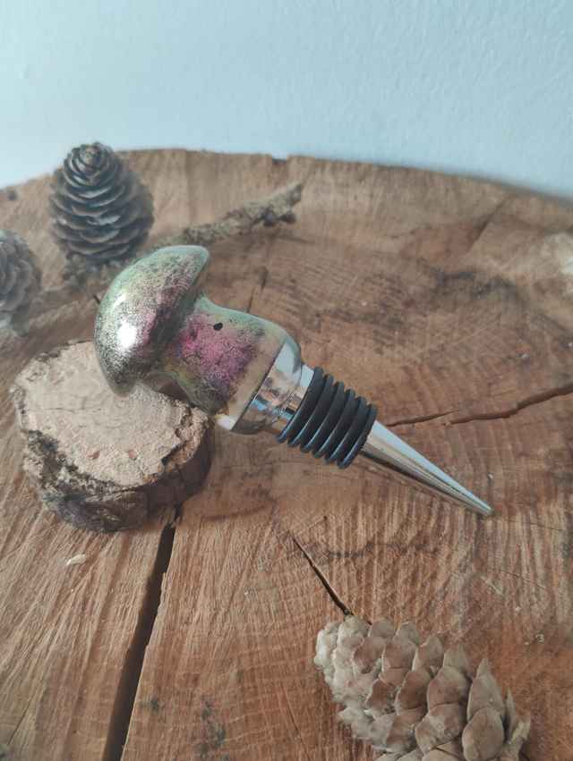 Bouchon de bouteilles réutilisable champignon holographique en verre recyclé 