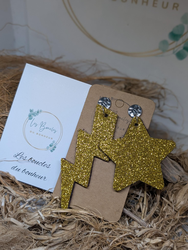 Boucles d'oreilles Asymétrique doré paillettes as030