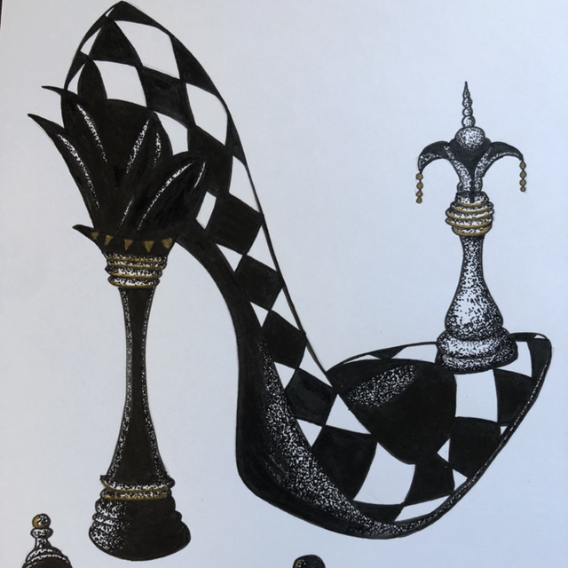 Escarpin partie d’échec - 23 x 32 cm - encadrement noir 