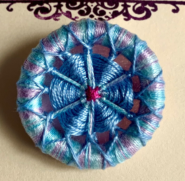 Dorset Button Brooch, Blue Flower