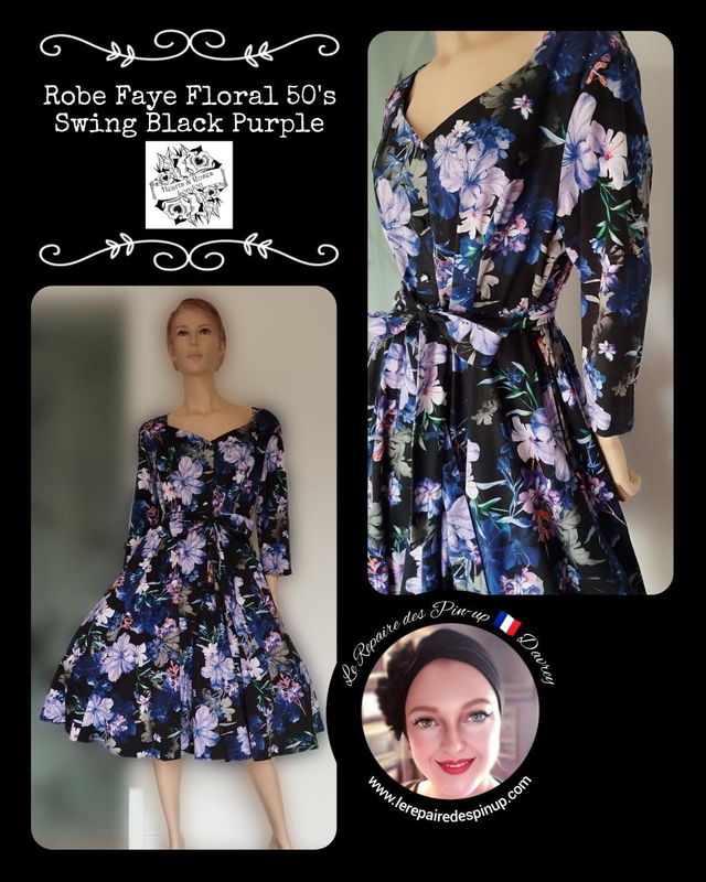 Robe Hearts&amp;Roses Faye Floral 50&#039;s Swing Black Purple T44