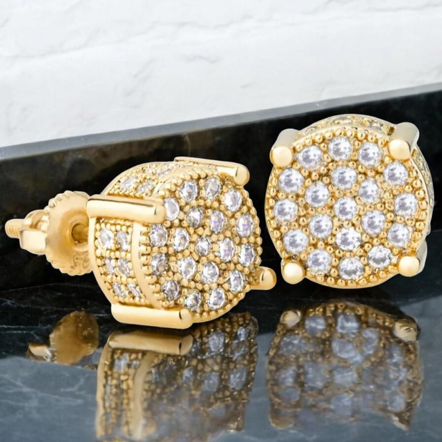 Boucles d'Oreilles Hip-Hop en Argent 925 Plaqué Or Jaune 18K - Homme