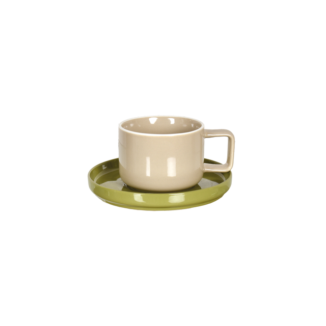 Tasse chic beige sous tasse kaki