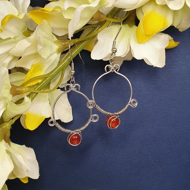 Boucles d'Oreilles Isalys en acier inoxydable argenté avec Perle de Pierres Naturelles