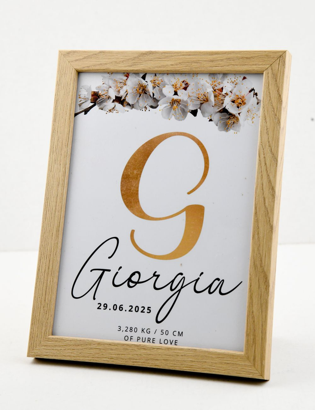 Quadretto Nascita in legno da tavolo formato 15x20 