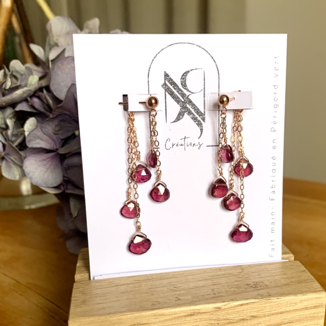 Boucles d'oreilles Victoria, en or rose laminé (Goldfilled), Grenats naturels
