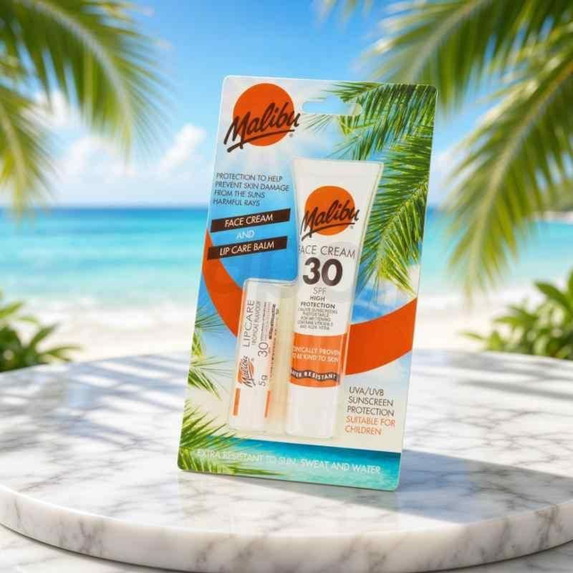 Malibu SPF 30 Lip Care Balm & SPF 50 Face Cream 2pcs Set | Sun Care