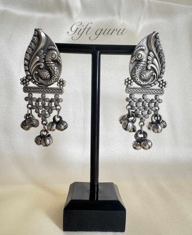 Oxidised Peacock Earrings – Medium Size &amp; Elegant Design