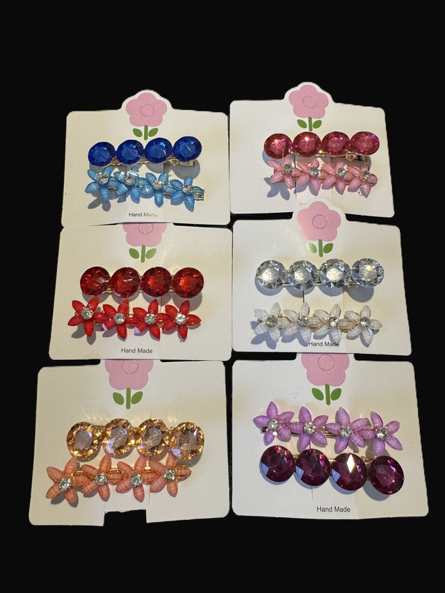 Flower &amp; Crystal Hair Clips | Vibrant Colors