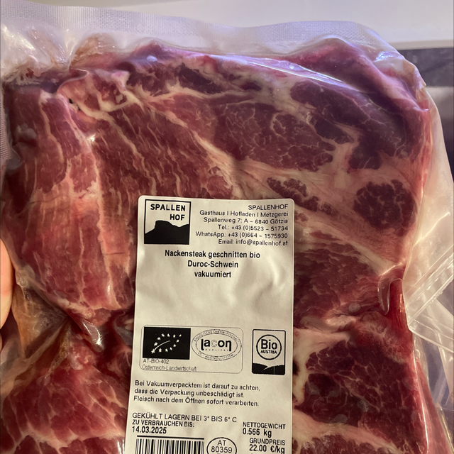 Bio Duroc-Schwein Nackensteak min 500g