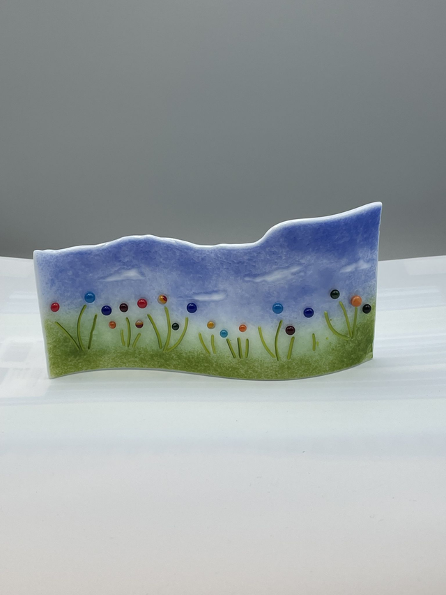 Freestanding Fused Glass Countryside Landscape Wave