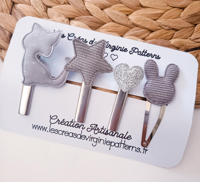 Barette Cheveux fait main, pinces Gris et Agenté &quot; Collection Printemps &quot; 