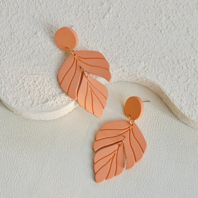 Peach feather earrings