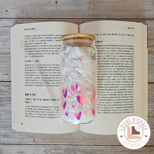 Verre -  Coeurs holographiques / Rose