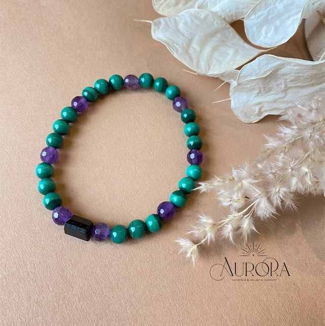 Malachit Turmalin Amethyst Design Armband 