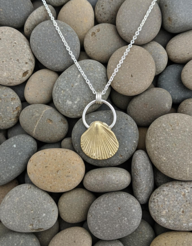 Bronze Flat Scallop shell on loop necklace 