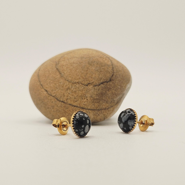 Clous d'oreilles Suzanne - obsidienne moucheté
