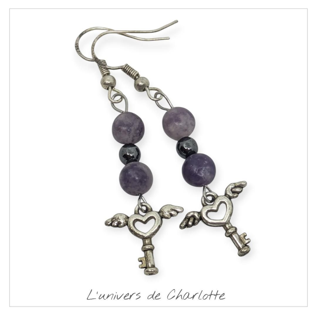 Boucles d&#039;oreilles &quot; Lépidolite&quot; BO-019