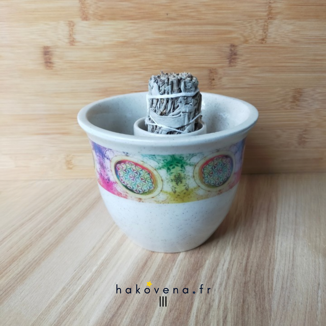 Bol Fumigation Céramique Fleur de Vie Blanc 13cm - OP0021