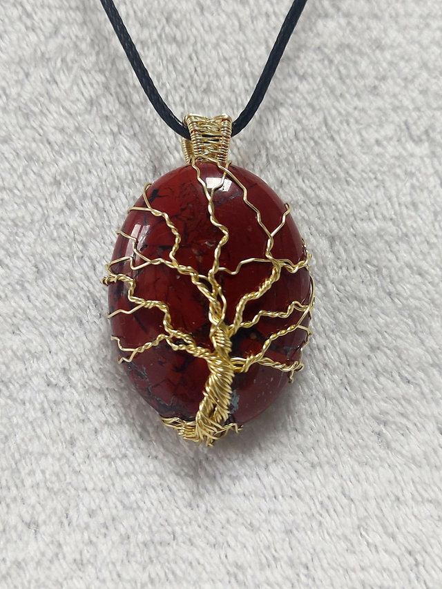 ARBRE DE VIE COULEUR OR   SUR JASPE ROUGE