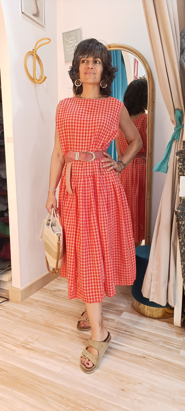 Vestido midi cuadro Vichy 