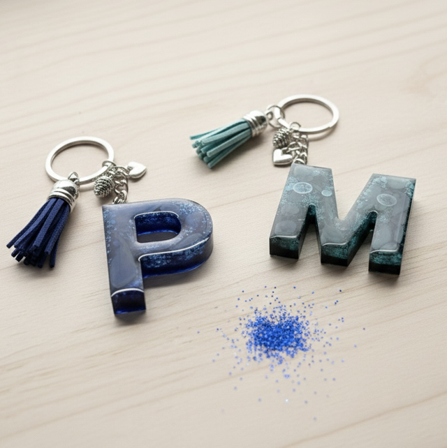 Porte-Clés Initiale en Résine – Collection "Bleu Abyssal"