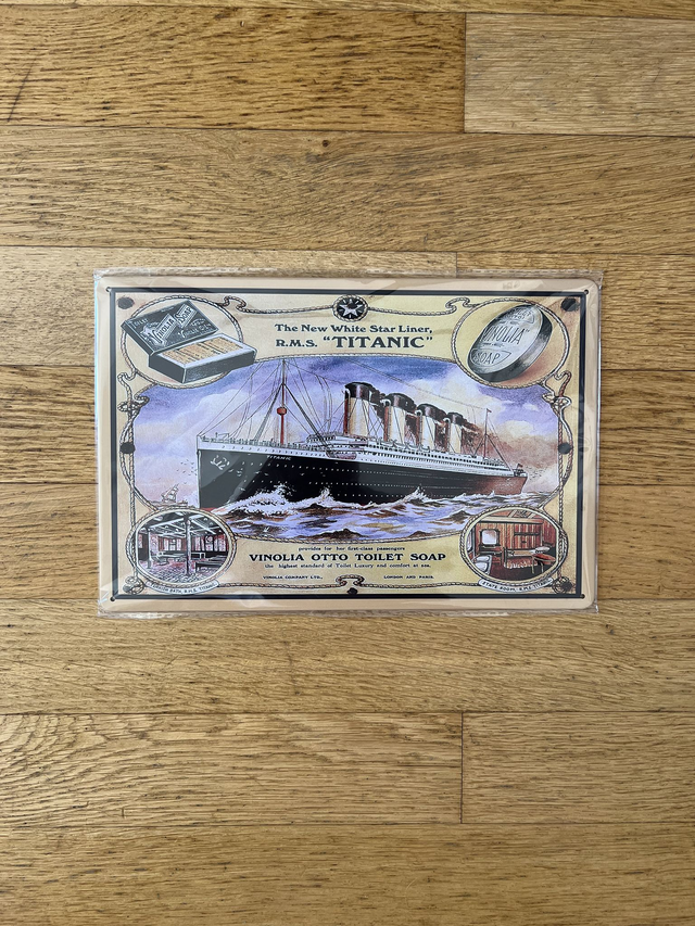 plaque emaillée vinolia titanic 20x30
