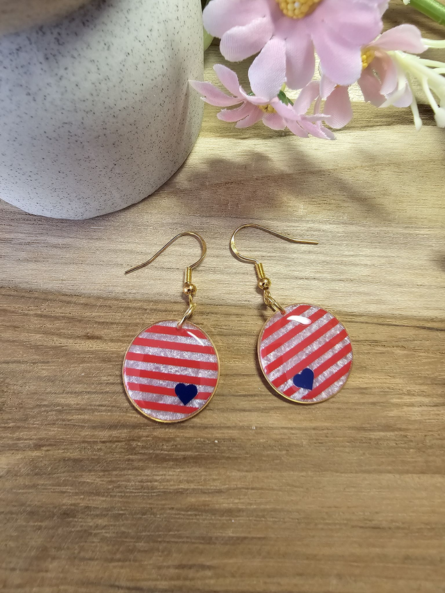 Boucles d&#039;oreilles 20mm OR -&quot;Un Cœur à la Mer&quot; — L&#039;élégance au rythme des vagues-rouge coeur bleu