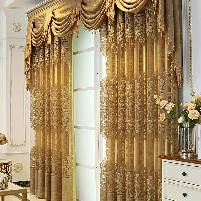 European Luxury Hollow Retro Jacquard Layered Curtain 1SET 