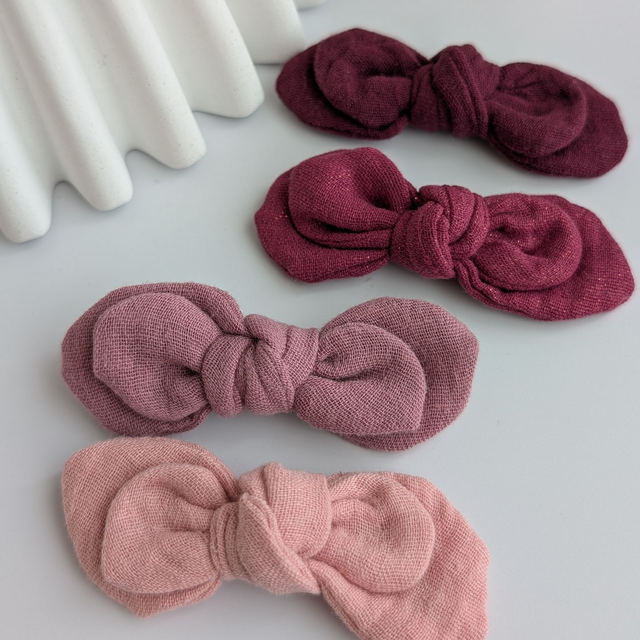 Barrette Noeud Romane pince crocodile tons rose