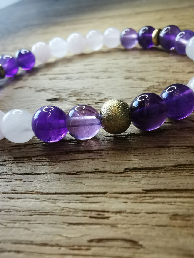 Améros - Quartz rose et Améthyste perles en 6mm - Amour et Apaisement