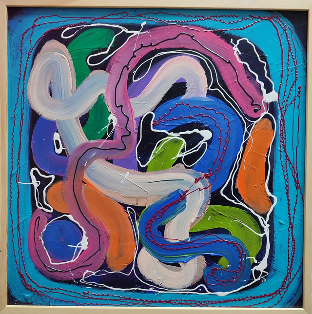 Trzewia wszechświata, 60x60 akryl deska 2020 oprawiony