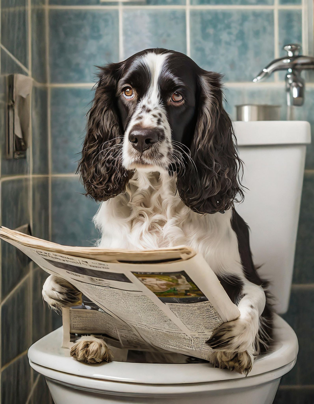 Spaniel on the Toilet Framed Canvas