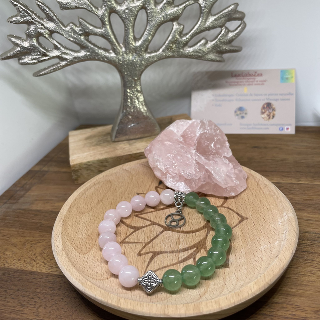 🌸♉️🍀Bracelet Signe Taureau Quartz rose et Aventurine