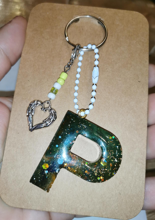 Porte clé Lettre P breloque cœur 