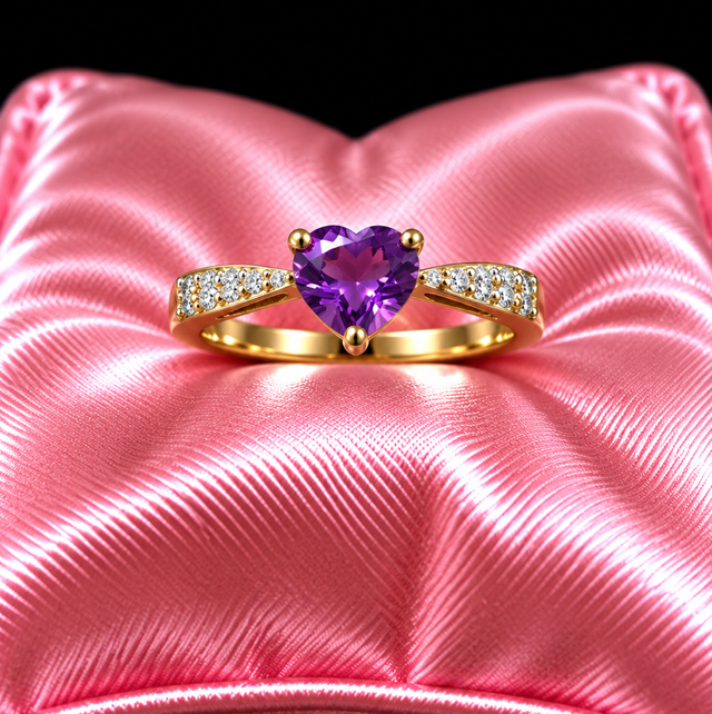 9ct Gold / Amethyst &amp; Diamond Ring