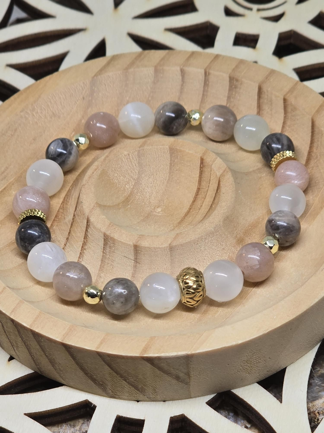 Bracelet Pierre de lune multicolore 0,8 cm
