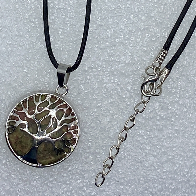 Pendentif Arbre de Vie en Unakite - Cordon PU