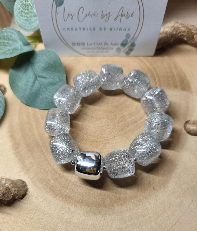 BRACELET BIG PERLES ARGENT/PAILLETTES 0000858