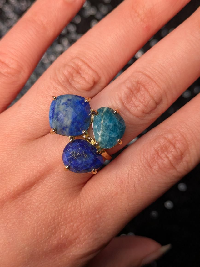 Bague triple lapis lazuli et apatite 