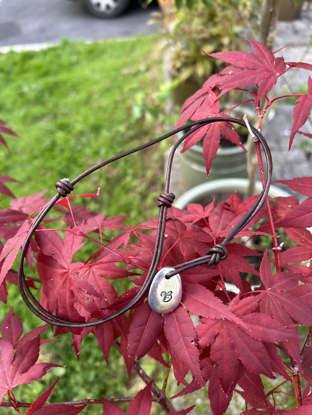 Pewter Pebble &amp; Leather Necklace 