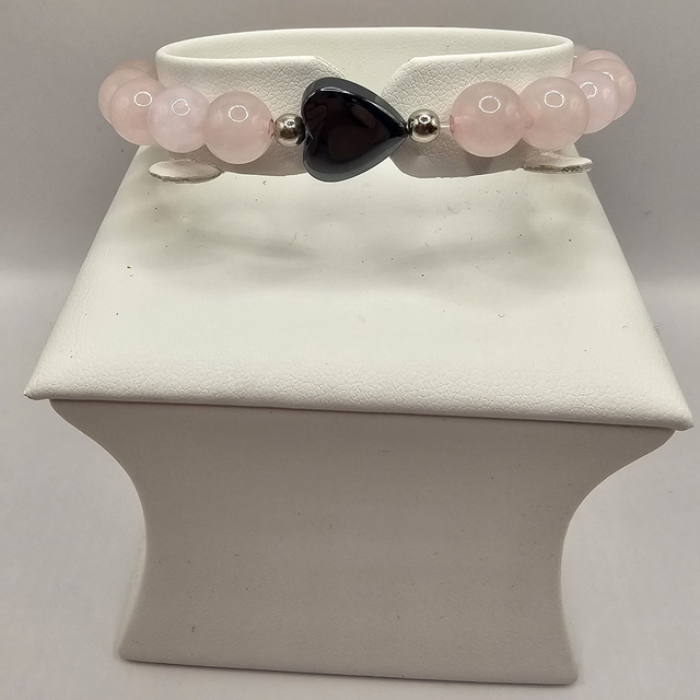 Ladies Rose Quartz & Hematite Heart Bracelet.