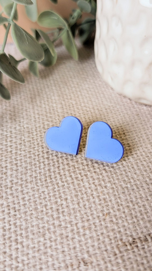 Petites boucles coeurs bleus effet miroir