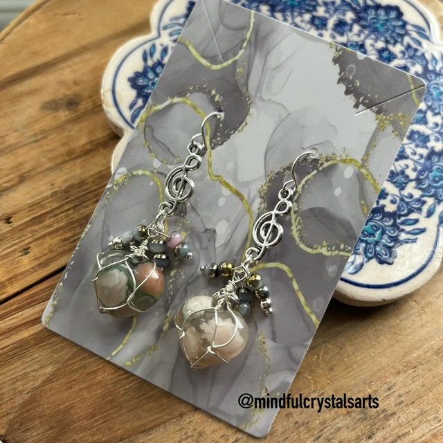 Handmade Series: Unique Cherry Blossom Agate Earrings (A)
