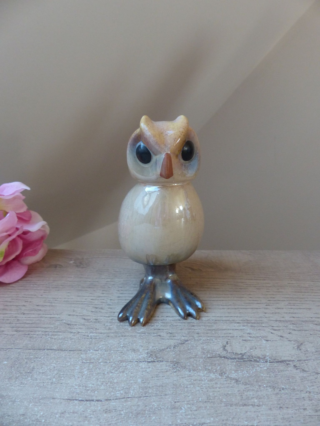 Statuette de Chouette / Hibou artisanal en céramique signée Noëlle / Sculpture art animalière hibou décoration maison de campagne collection