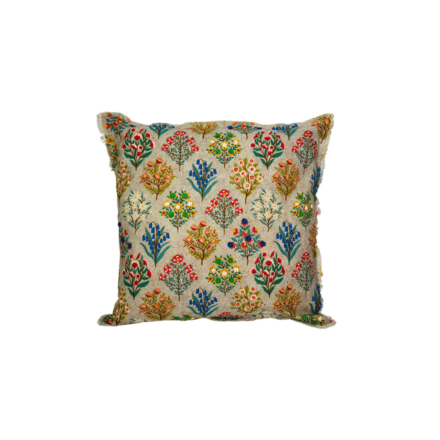 Embroidered Floral Cushion with Fringe, Large