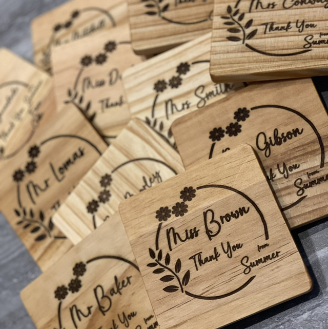 Wooden Teacher Thank You Coaster (personalised) 10x10cm