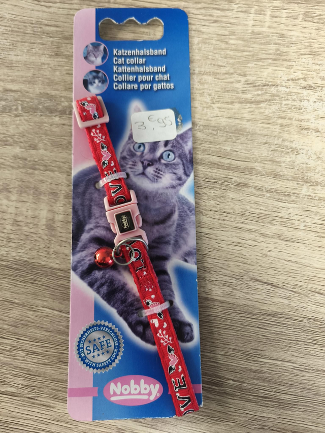 Collier chat réglable  nylon fantaisie rouge