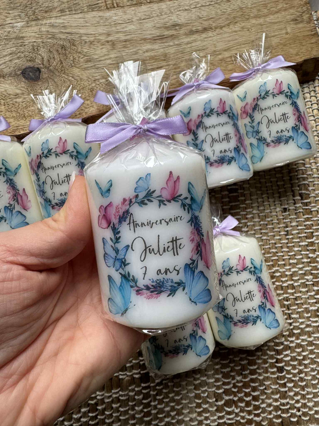 Bougie anniversaire baptême communion personnalisée Papillons